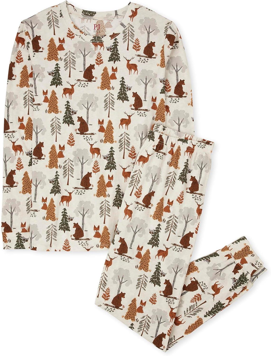 imageThe Childrens Place Family Matching Christmas and Holiday Pajama Sets CottonWoodland Allover