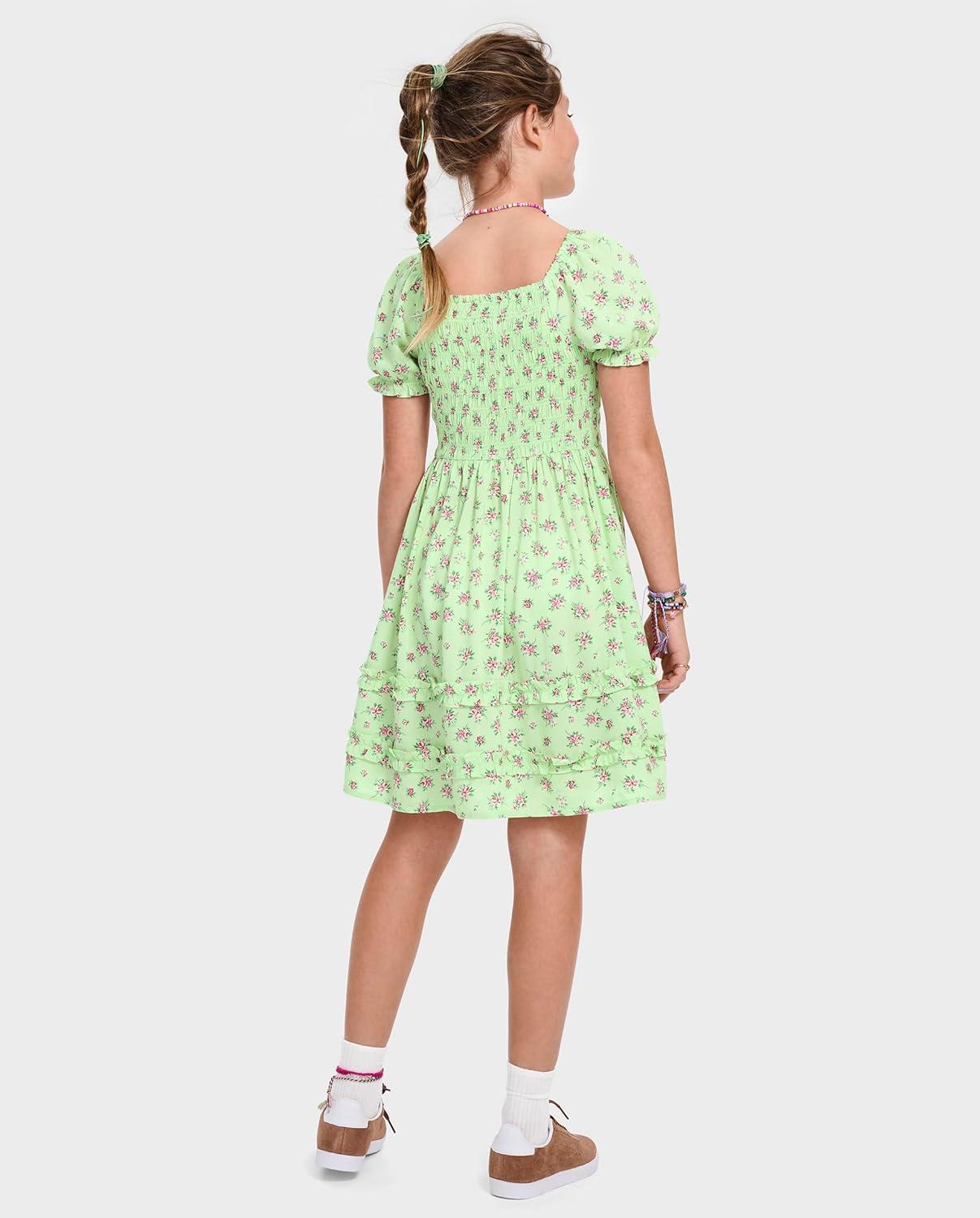 imageThe Childrens Place girls Floral Smocked Babydoll DressGreen Floral