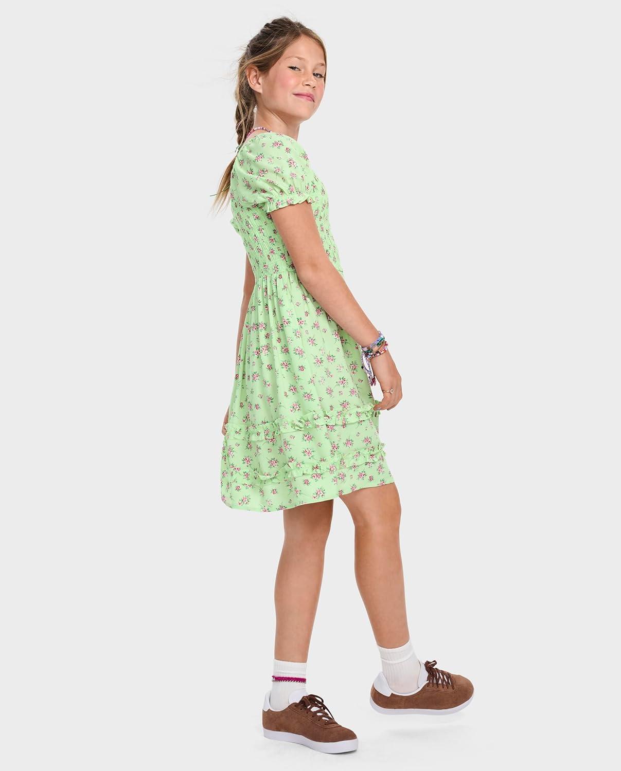 imageThe Childrens Place girls Floral Smocked Babydoll DressGreen Floral