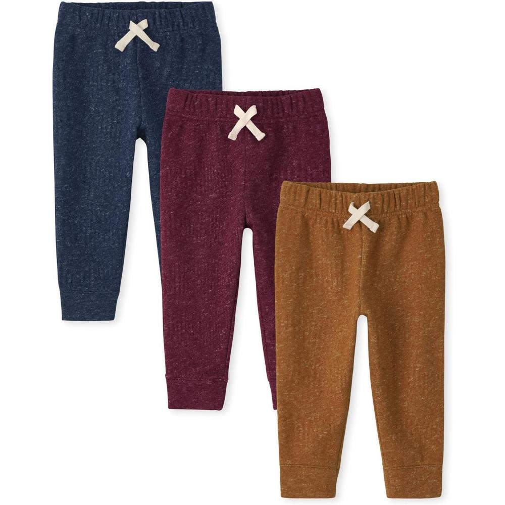 imageAnd Toddler Boy Active Striped Fleece Jogger Pants 2packBlueMaroonOrange 3 Pack