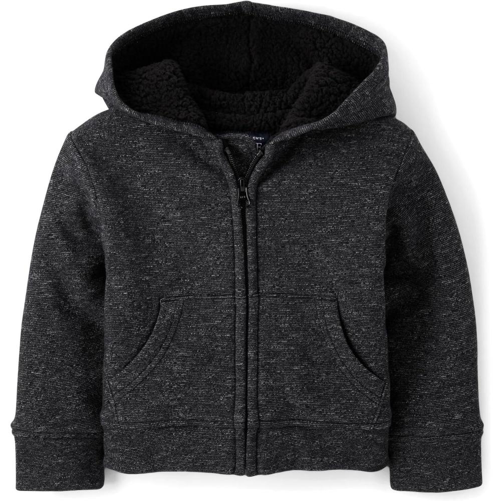 imageThe Childrens Place And Toddler Long Sleeve Sherpa Lined Zipfront Hoodie SweatshirtBlack