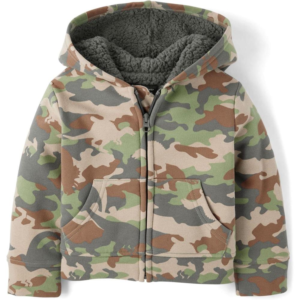 imageThe Childrens Place And Toddler Long Sleeve Sherpa Lined Zipfront Hoodie SweatshirtMisty Glen Dino Camo