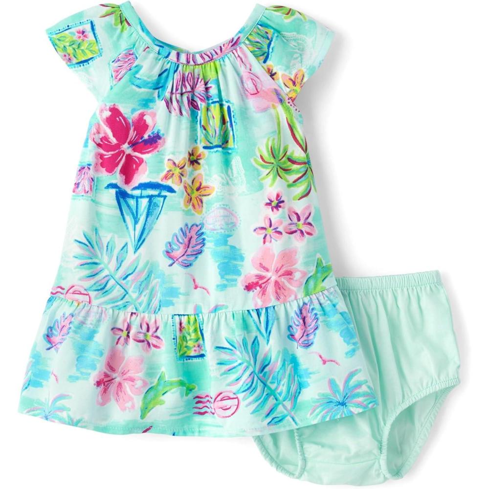 imageThe Childrens Place Baby Girls and Newborn Casual Short Sleeve Dress with Diaper CoverTropical Cosmos