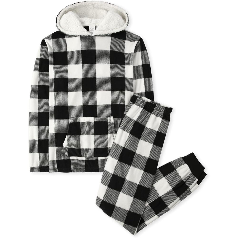 imageThe Childrens Place Baby and Family Matching Fleece Holiday Pajama SetBlackWhite Check