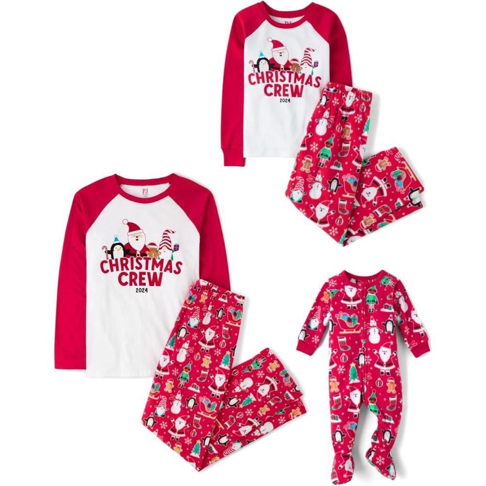 imageThe Childrens Place Baby and Family Matching Fleece Holiday Pajama SetRed Xmas Crew 24