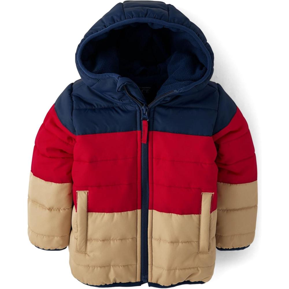 imageThe Childrens Place Baby and Toddler Boys Medium Weight WindResistant WaterResistant Puffer JacketTidal Colorblock