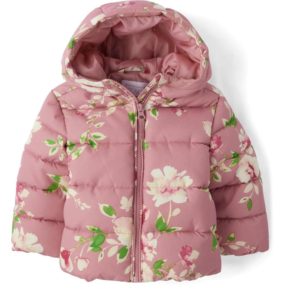 imageThe Childrens Place Baby and Toddler Girls Medium Weight WindResistant WaterResistant Puffer JacketMauve Floral