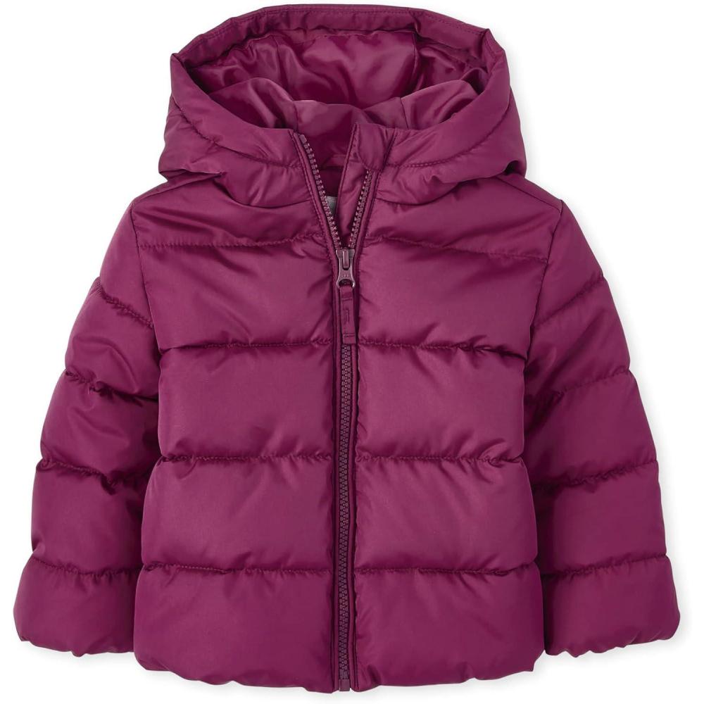 imageThe Childrens Place Baby and Toddler Girls Medium Weight WindResistant WaterResistant Puffer JacketPurple Rose