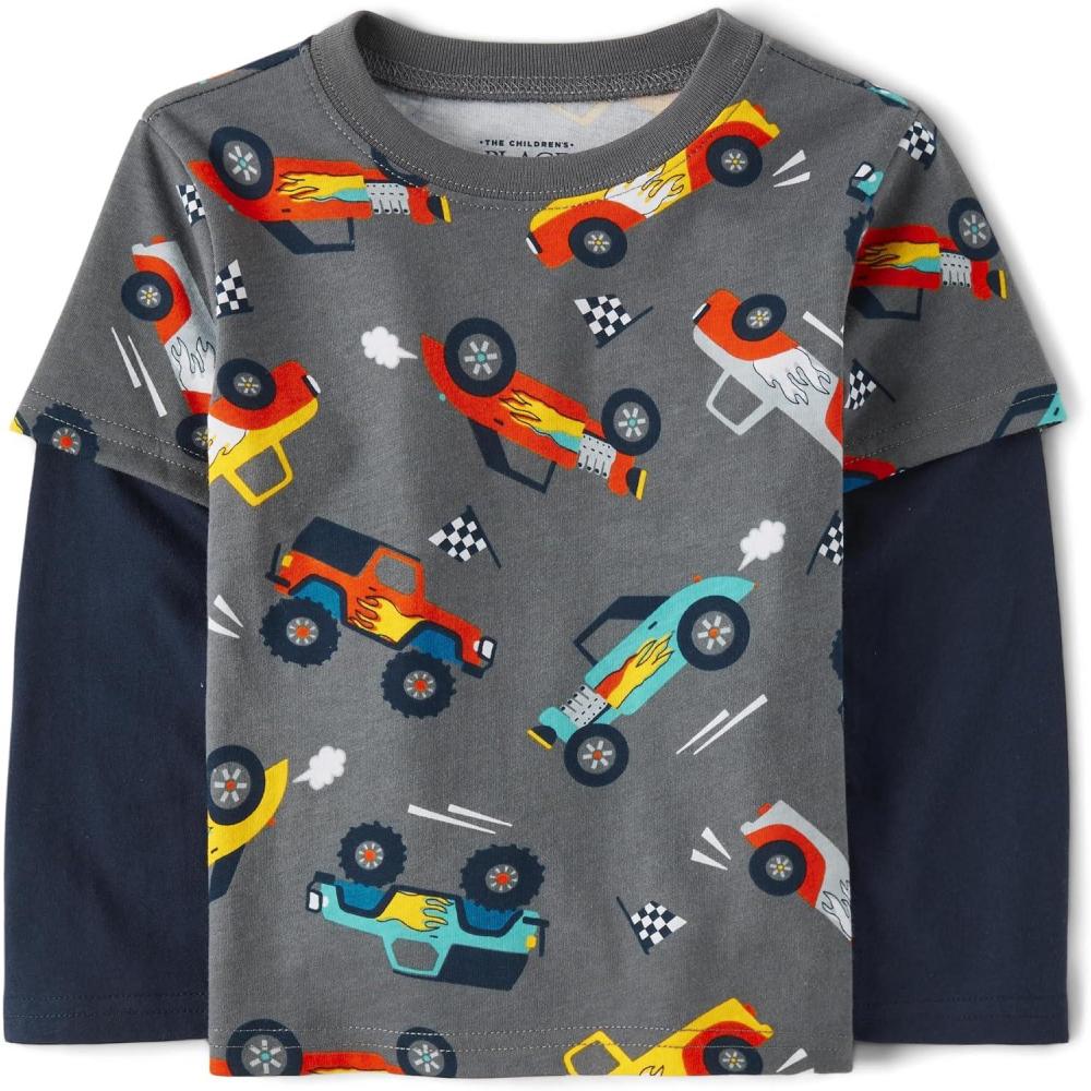 imageThe Childrens Place BabyBoys and Toddler Layered Long Sleeve TShirtBlack Ice