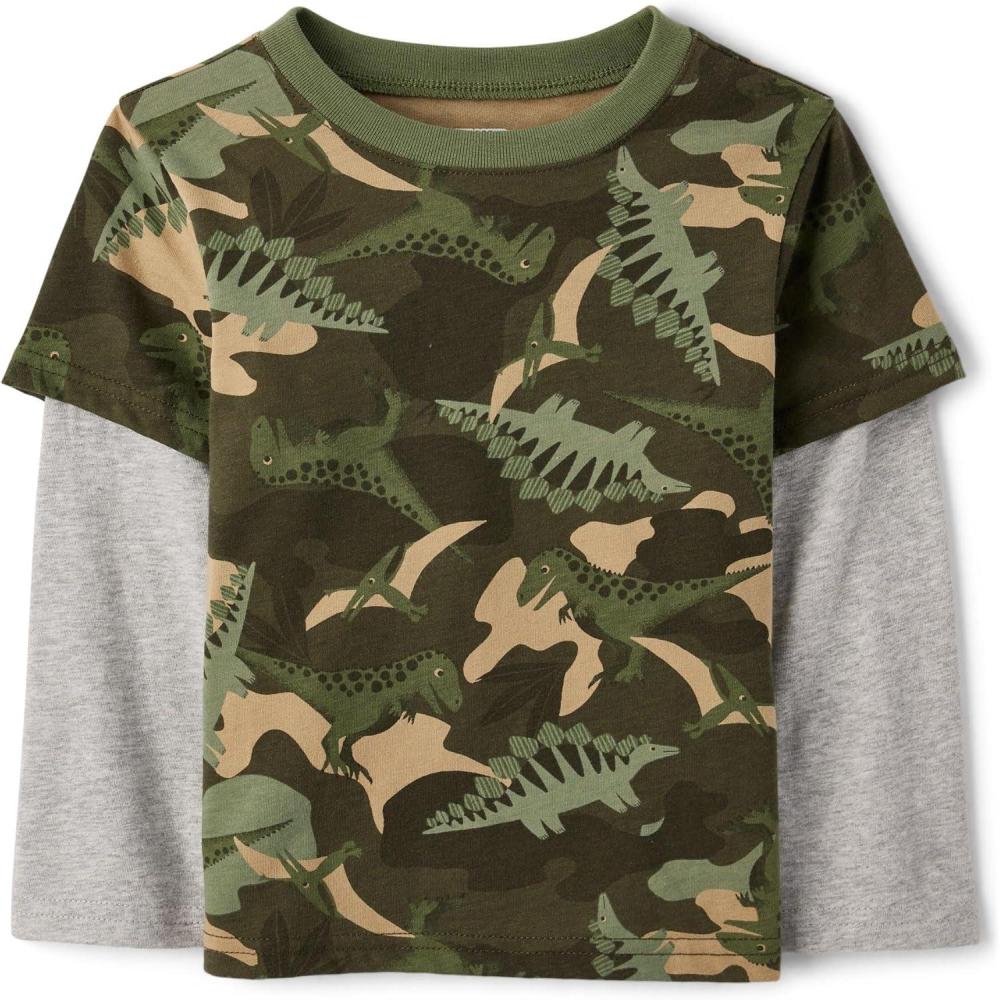 imageThe Childrens Place BabyBoys and Toddler Layered Long Sleeve TShirtGreen Camo