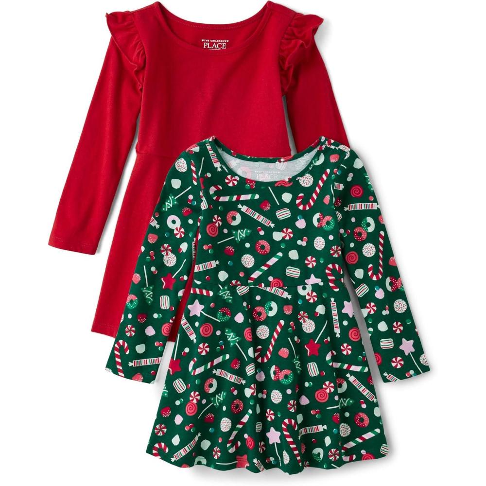 imageThe Childrens Place BabyGirls and Toddler Skater Dress Long SleeveCandyRed