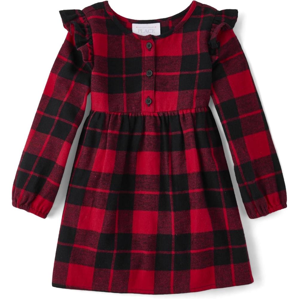 imageThe Childrens Place BabyGirls and Toddler Skater Dress Long SleeveRed Plaid