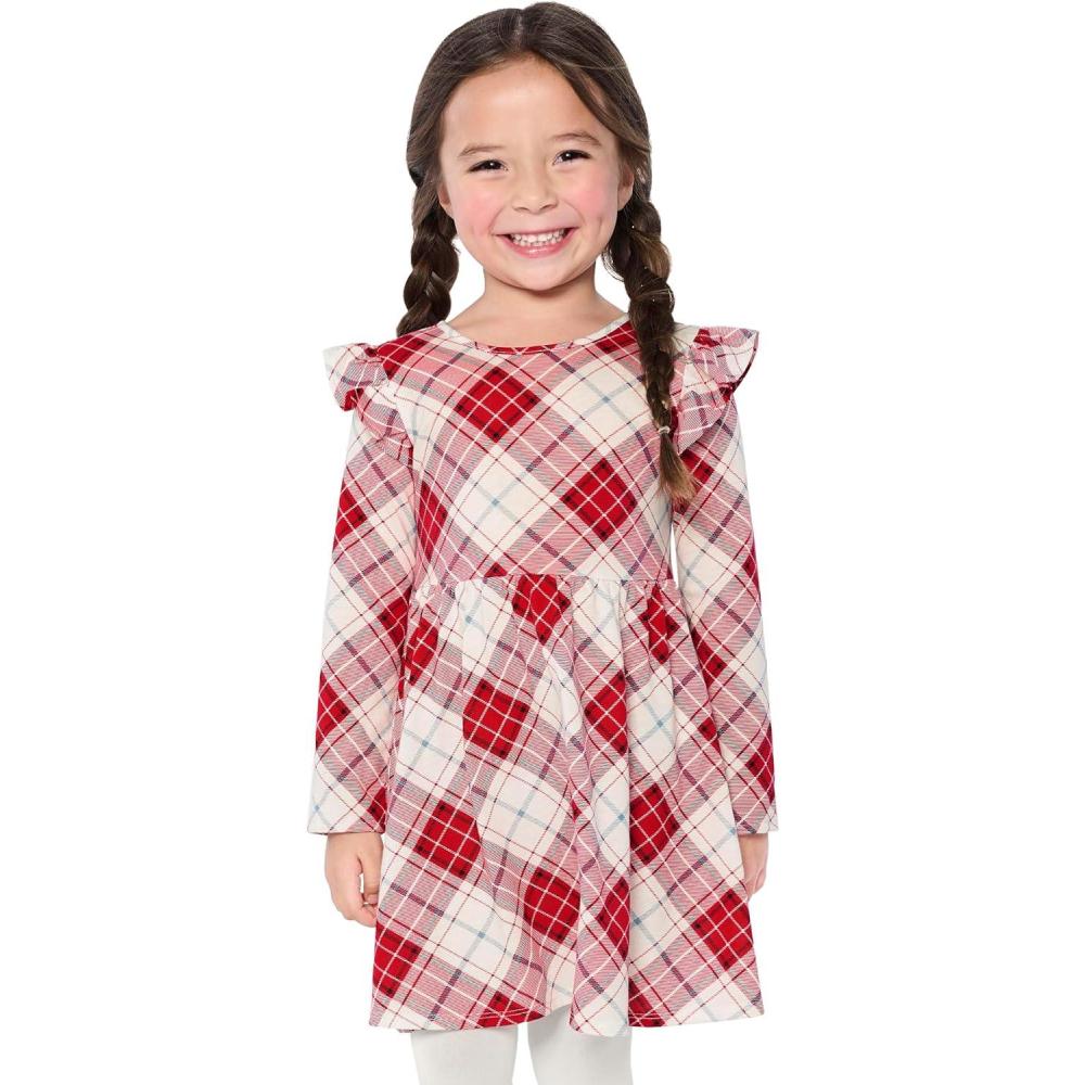 imageThe Childrens Place BabyGirls and Toddler Skater Dress Long SleeveRed Plaid Flutter