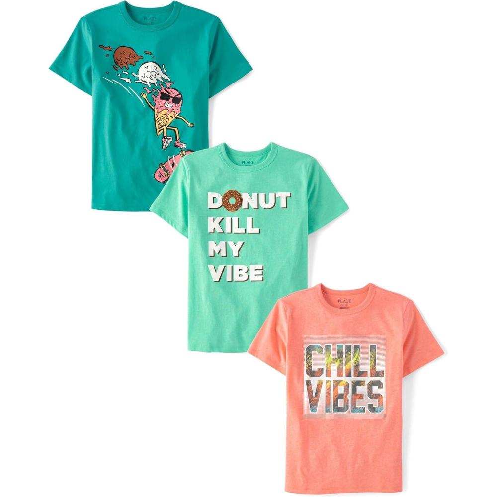 imageThe Childrens Place Boys Short Sleeve Graphic TShirt 3PackIce Cream ConeDonutChill Vibes