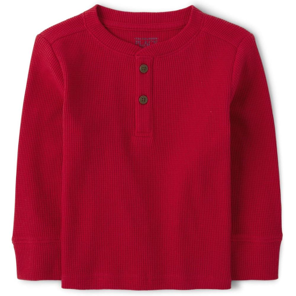 imageThe Childrens Place Boys and Toddler Long Sleeve Thermal Henley ShirtClassic Red