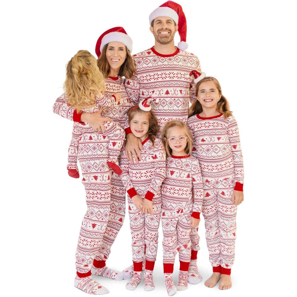 imageThe Childrens Place Family Matching Christmas and Holiday Pajama Sets CottonFairsile  Red