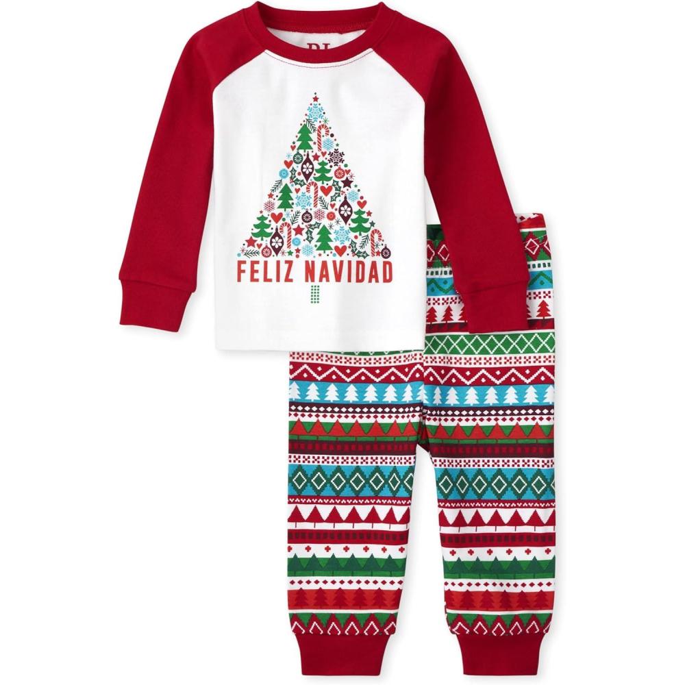 imageThe Childrens Place Family Matching Christmas and Holiday Pajama Sets CottonFeliz Navidad Tree