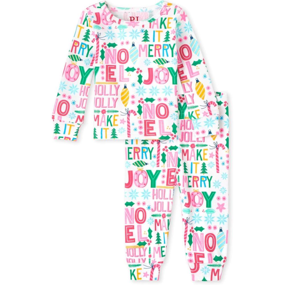 imageThe Childrens Place Family Matching Christmas and Holiday Pajama Sets CottonMerry Joy Pink