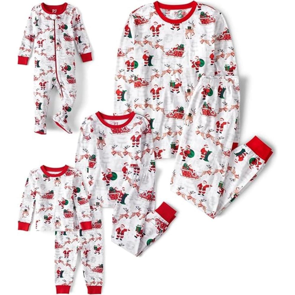 imageThe Childrens Place Family Matching Christmas and Holiday Pajama Sets CottonSanta Sleds