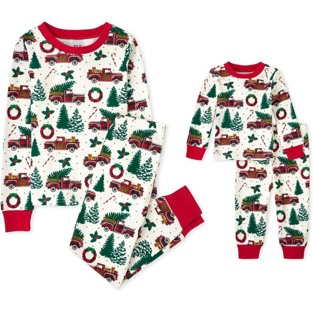 imageThe Childrens Place Family Matching Christmas and Holiday Pajama Sets CottonXmas Truck Allover