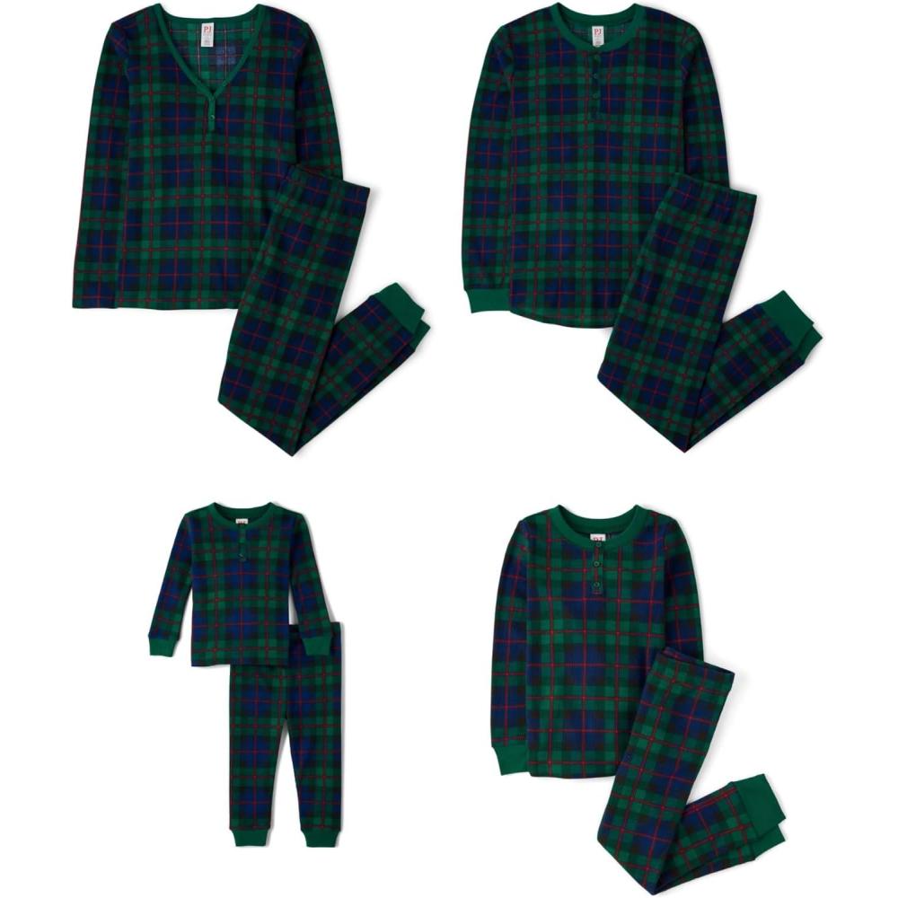 imageThe Childrens Place Family Matching Plaid Waffle 2 Piece Pajama SetsGreen Tartan