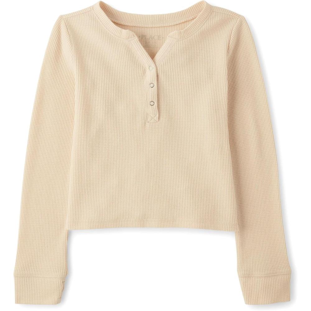 imageThe Childrens Place Girls Basic Long Sleeve Thermal Henley TopsFrappe