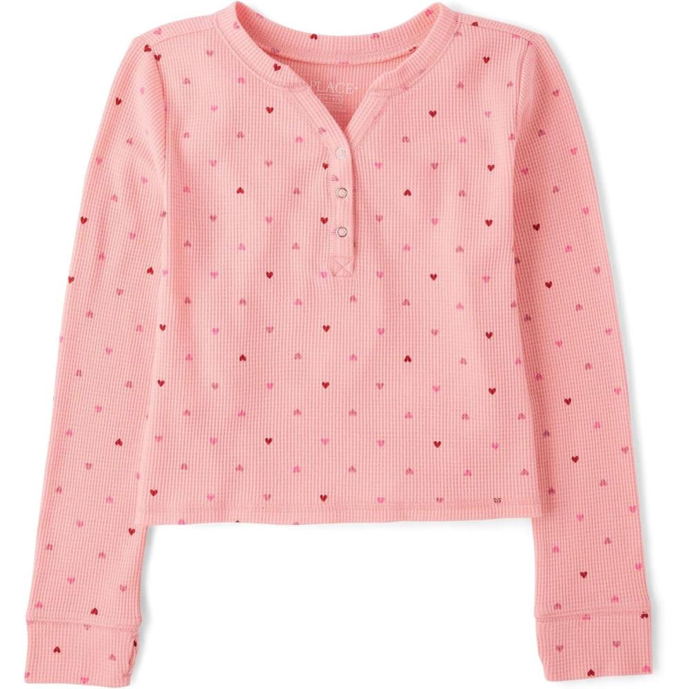 imageThe Childrens Place Girls Basic Long Sleeve Thermal Henley TopsFuzzy Pink