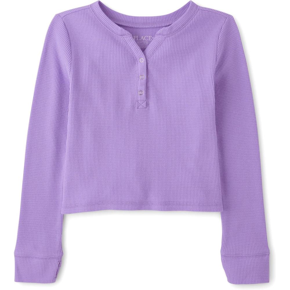 imageThe Childrens Place Girls Basic Long Sleeve Thermal Henley TopsPurple