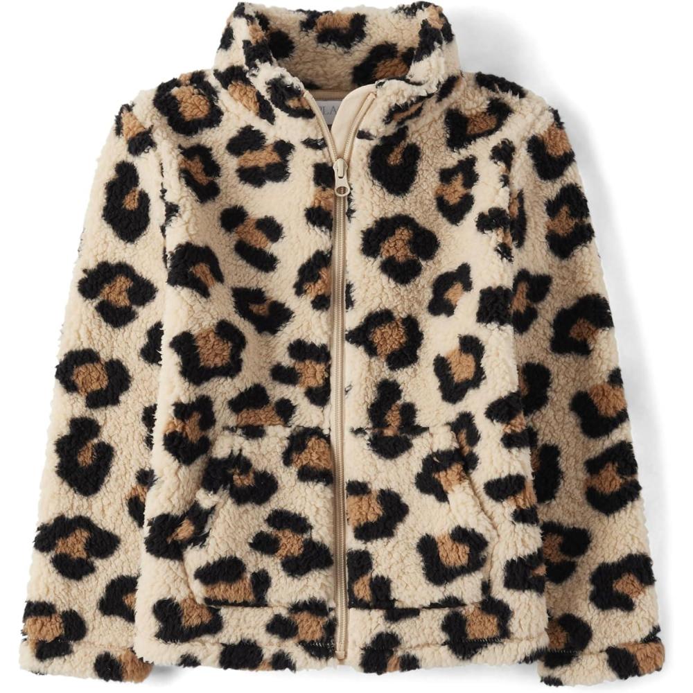 imageThe Childrens Place Girls Cozy Sherpa FullZip JacketHoney Leopard