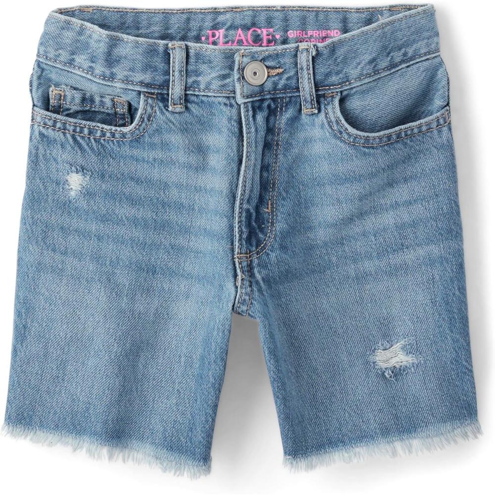 imageThe Childrens Place Girls Denim Midi ShortsLea Distressed