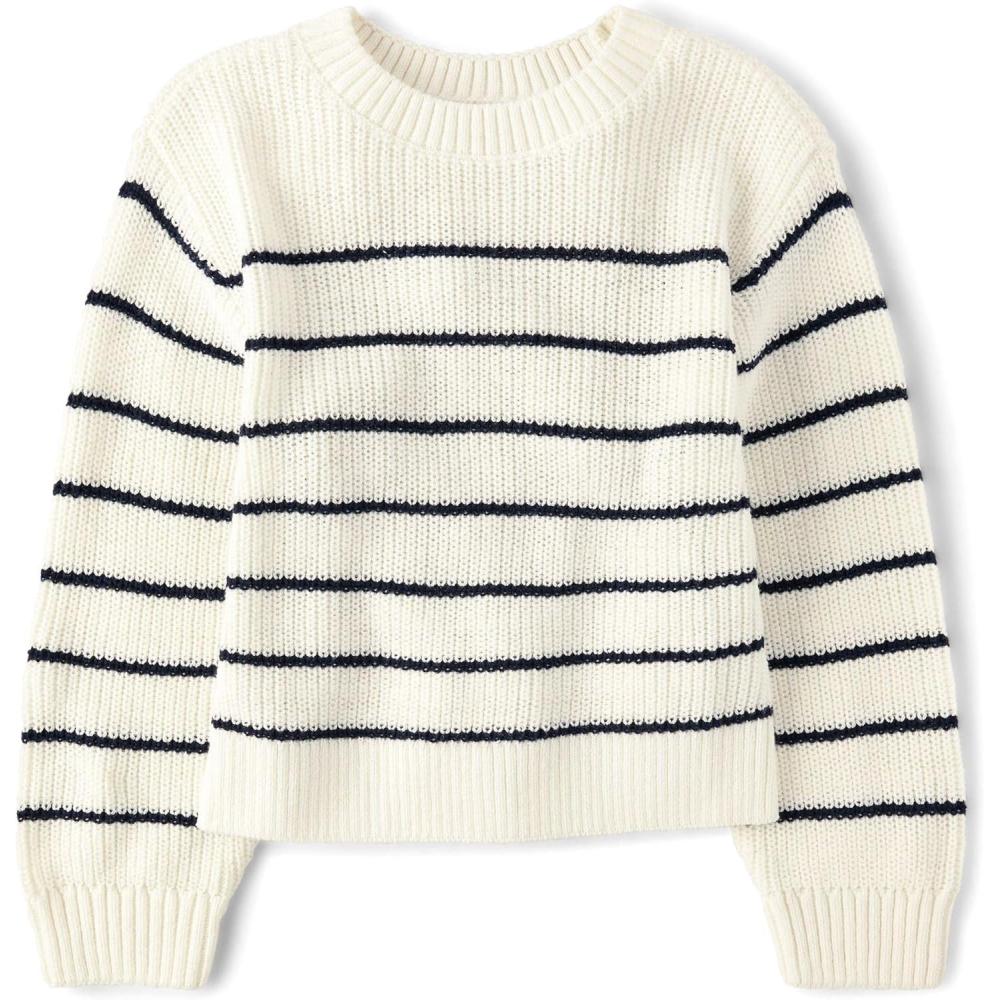 imageThe Childrens Place Girls Long Sleeve Crew Neck Pullover SweaterBunnys Tail Stripe