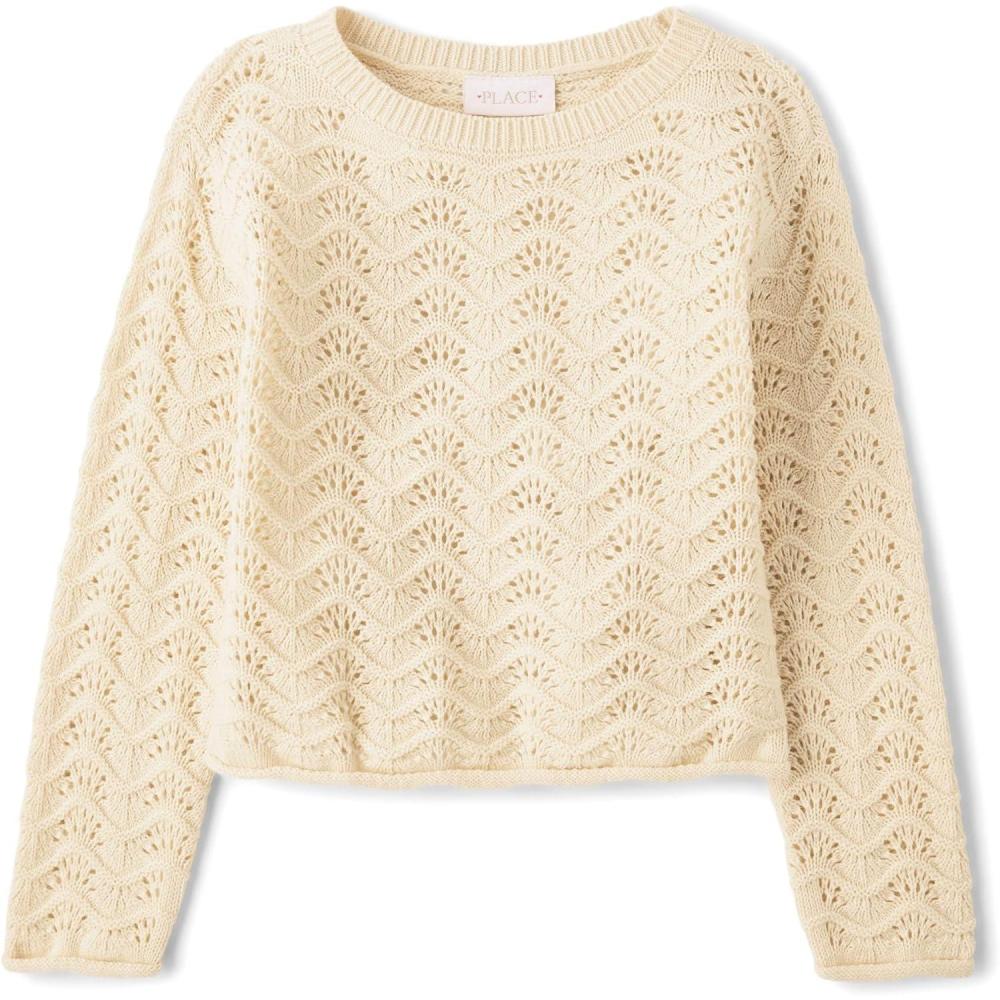 imageThe Childrens Place Girls Long Sleeve Crew Neck Pullover SweaterDusky Blue Stitch