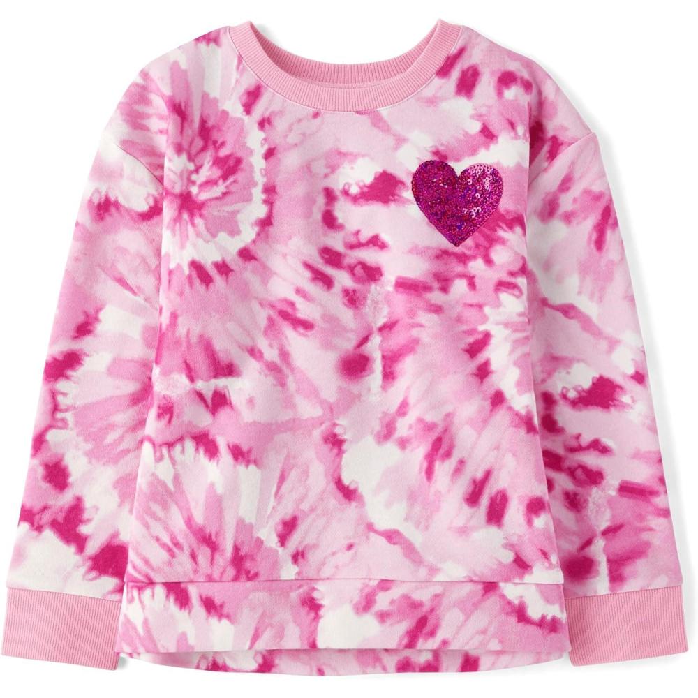 imageThe Childrens Place Girls Long Sleeve Crew Neck Pullover SweaterHeart Swirl