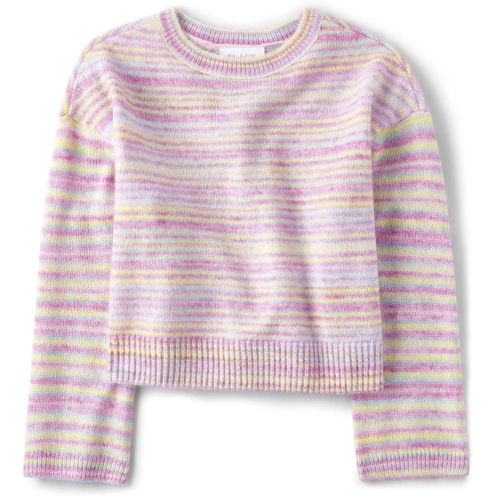 imageThe Childrens Place Girls Long Sleeve Crew Neck Pullover SweaterPink Colorblock