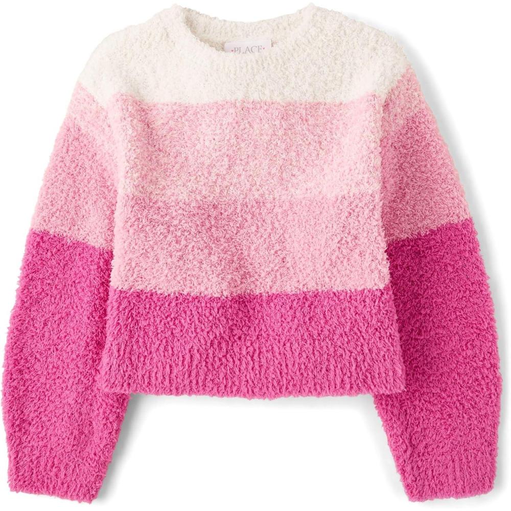 imageThe Childrens Place Girls Long Sleeve Crew Neck Pullover SweaterPink Stripe