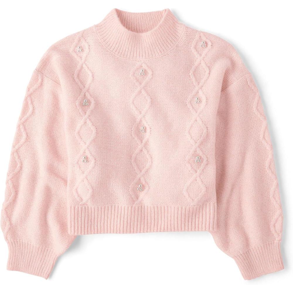 imageThe Childrens Place Girls Long Sleeve Pullover Cable Knit SweaterFading Rose Pearl