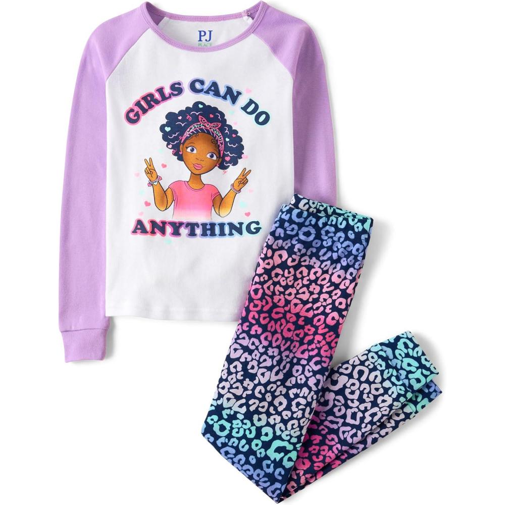 imageThe Childrens Place Girls Long Sleeve Top and Pants Pajama SetsGirls Can Do Anything