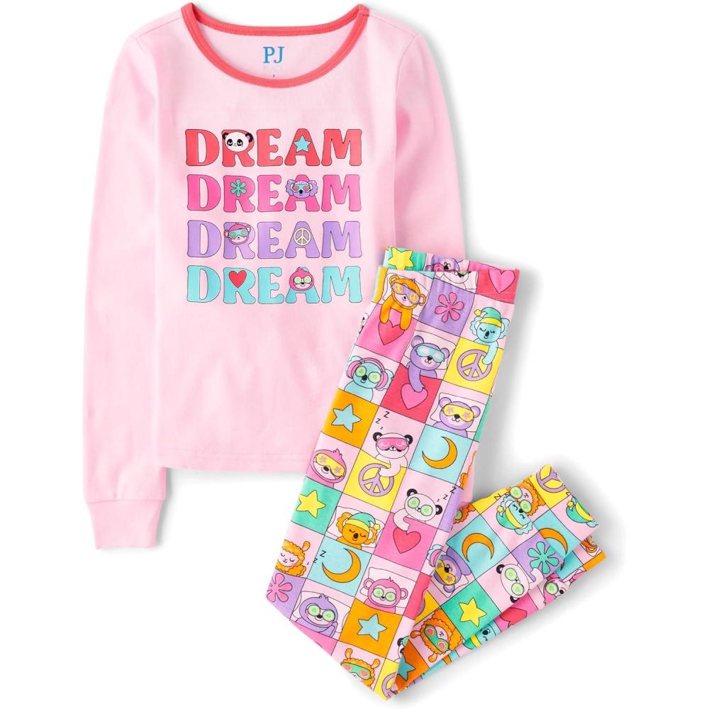 imageThe Childrens Place Girls Long Sleeve Top and Pants Pajama SetsPink Dreamer