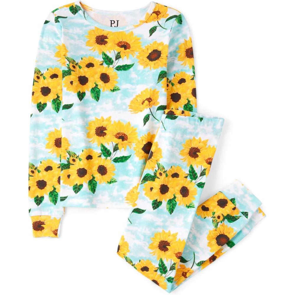 imageThe Childrens Place Girls Long Sleeve Top and Pants Pajama SetsSunflowers
