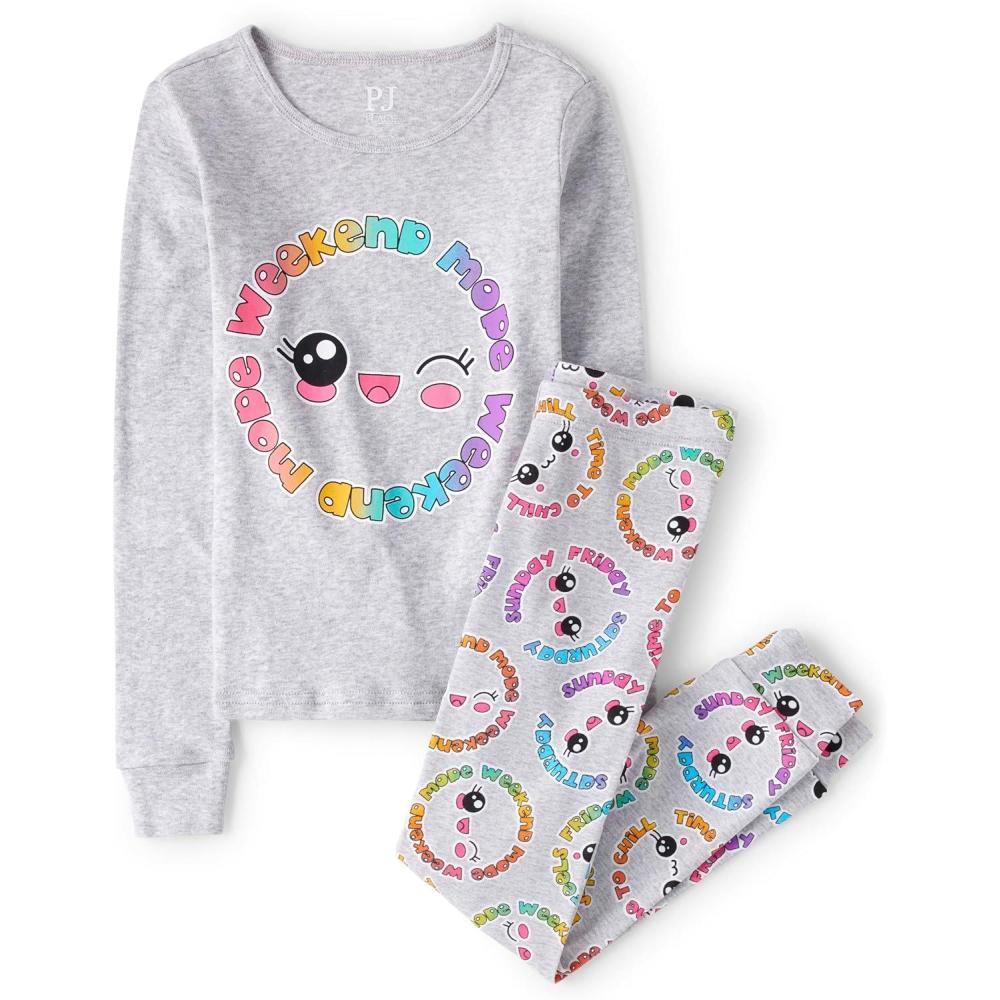 imageThe Childrens Place Girls Long Sleeve Top and Pants Pajama SetsWeekend Mode