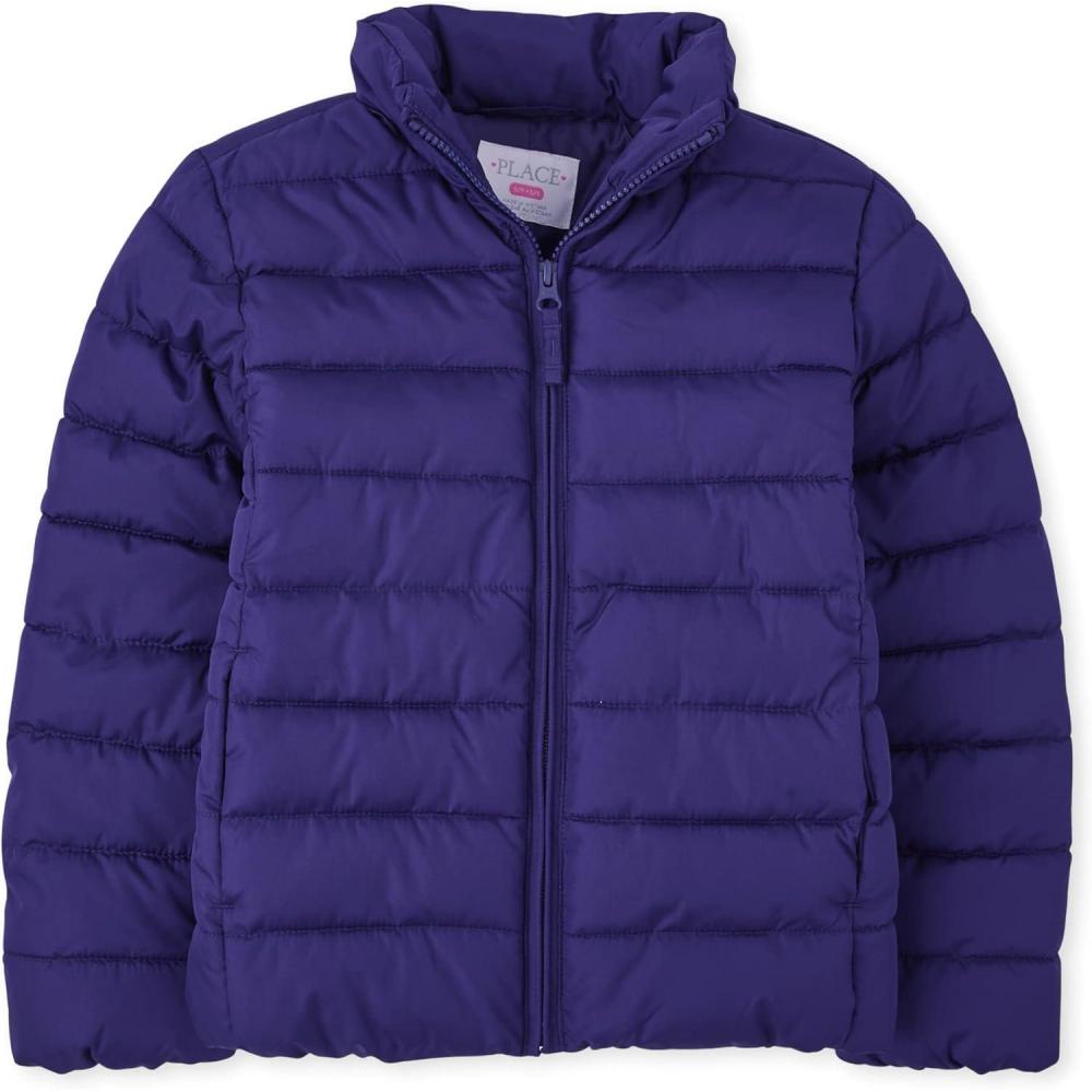 imageThe Childrens Place Girls Medium Weight WindResistant WaterResistant Puffer JacketDeep Purple