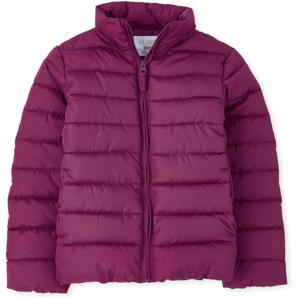 imageThe Childrens Place Girls Medium Weight WindResistant WaterResistant Puffer JacketPurple Rose