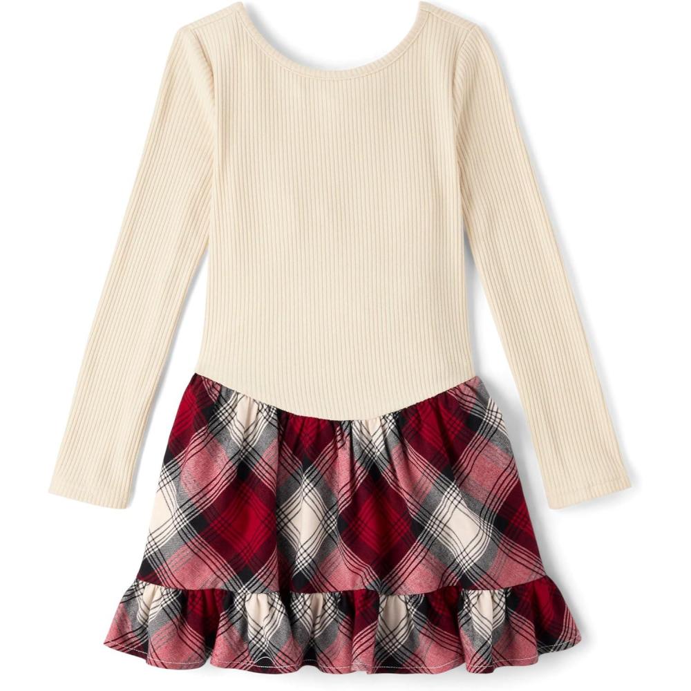 imageThe Childrens Place Girls Shirt Dress Long SleeveRed Ochre Plaid