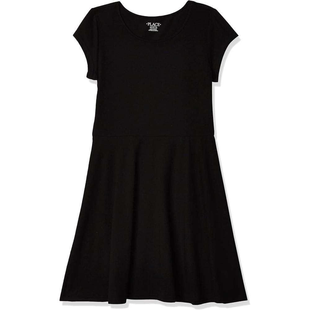 imageThe Childrens Place Girls Short Sleeve Basic Skater Dress 2 PackBlack Single