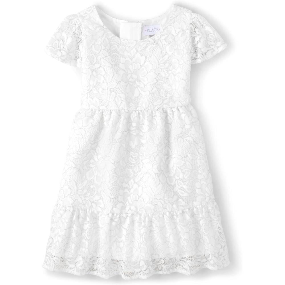 imageThe Childrens Place Girls Short Sleeve Dressy DressWhite Lace