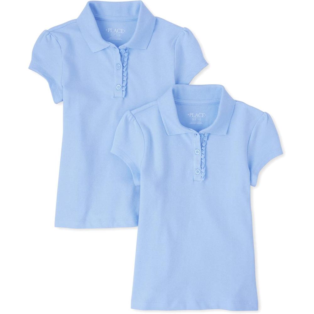 imageThe Childrens Place Girls Short Sleeve Ruffle Pique Polo 2 PackDaybreak 2pack