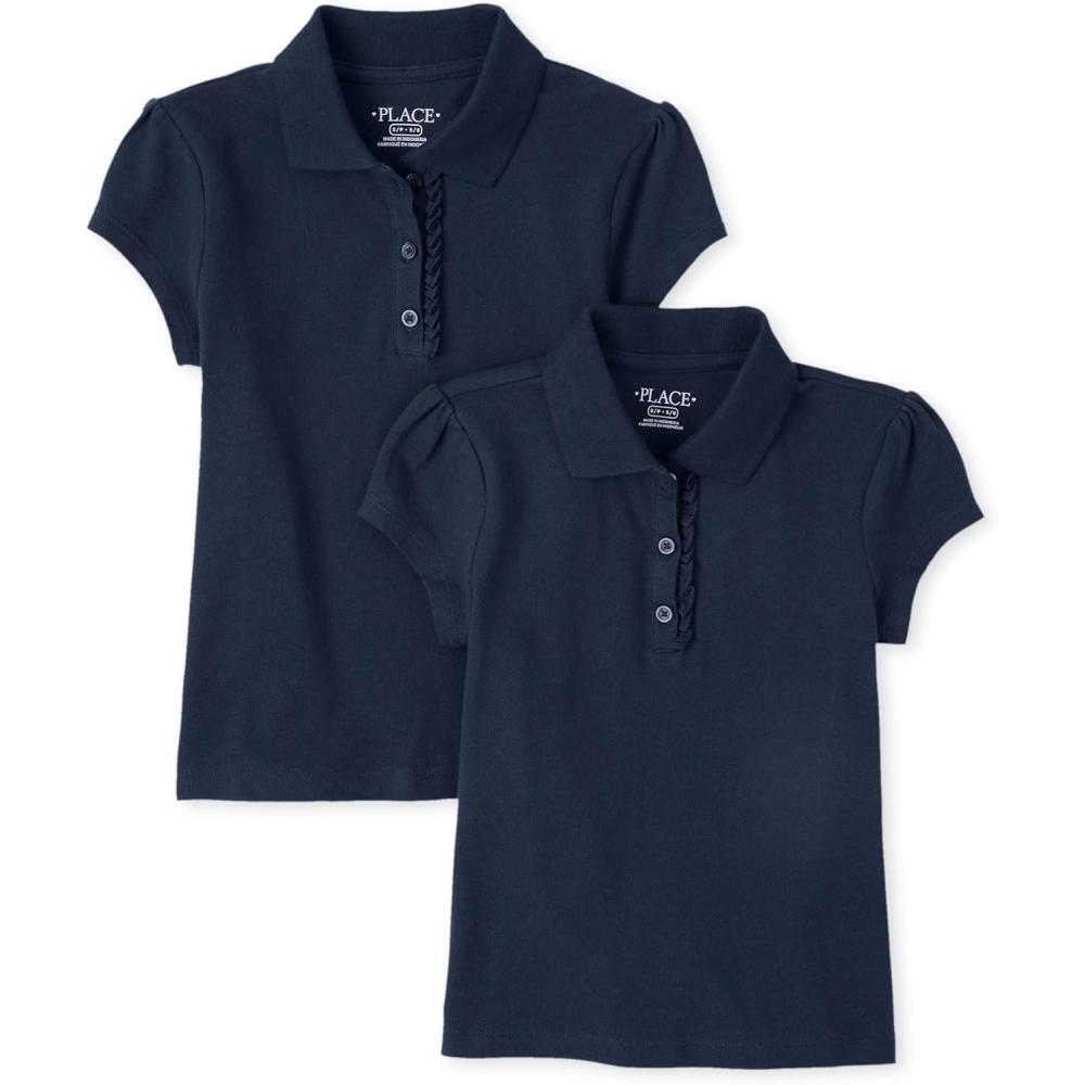 imageThe Childrens Place Girls Short Sleeve Ruffle Pique Polo 2 PackTidal