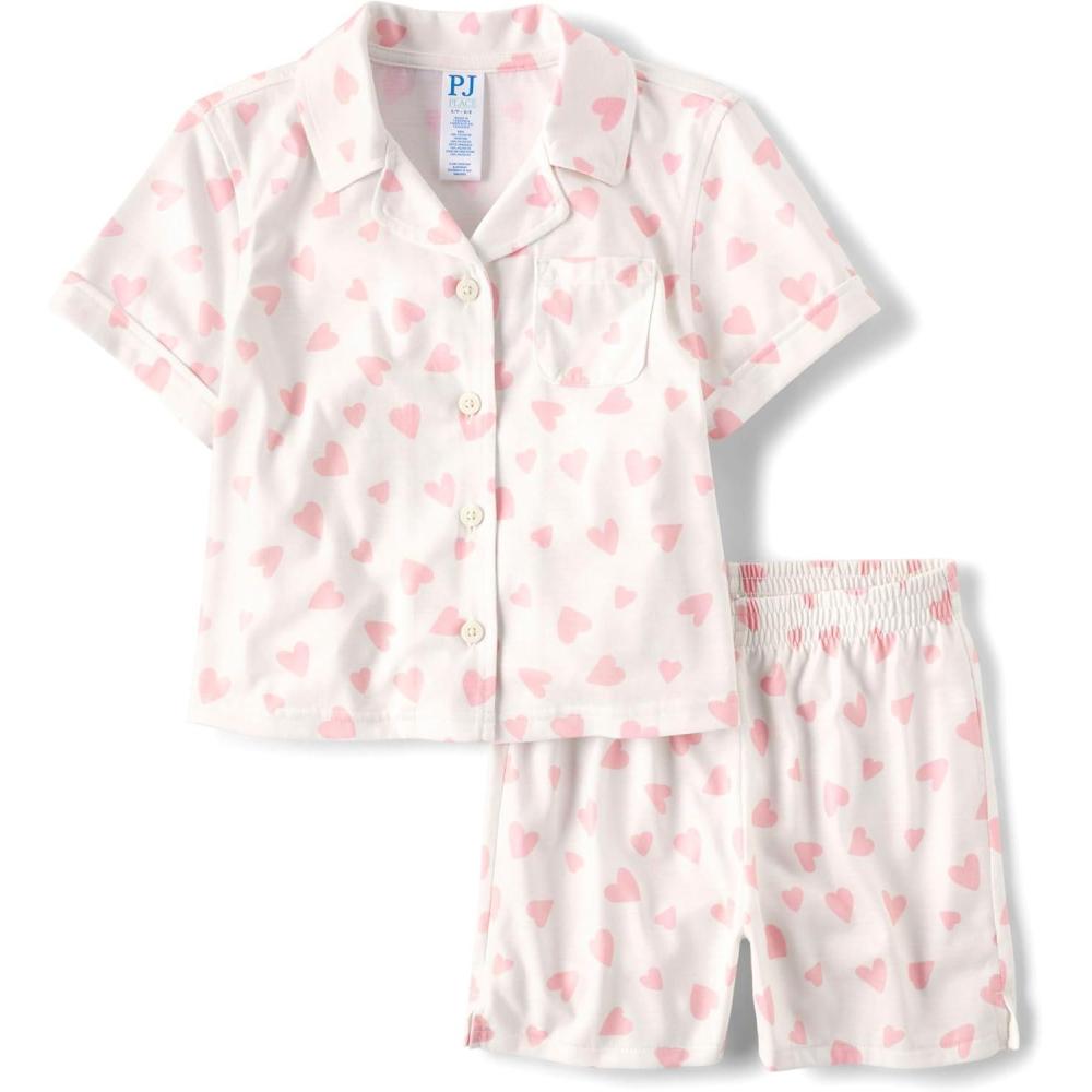 imageThe Childrens Place Girls Sleeve Top and Shorts 2 Piece Pajama SetHearts