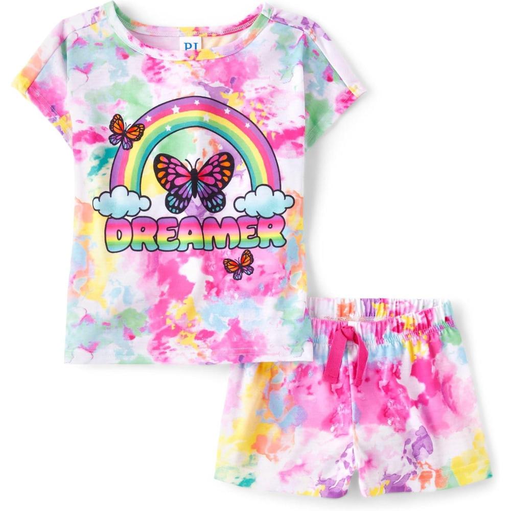 imageThe Childrens Place Girls Sleeve Top and Shorts 2 Piece Pajama SetPeony Petals Dreamer