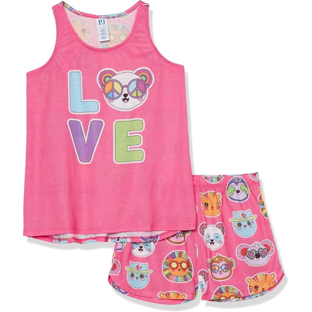 imageThe Childrens Place Girls Sleeveless Tank Top and Short 2 Piece Pajama SetRainbow Animals